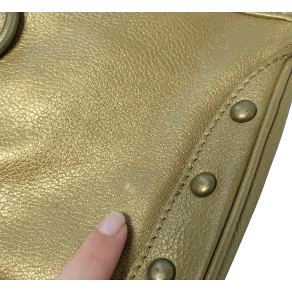 Hobo International Gold Bronze Leather Shoulder Bag Convertible Clutch Studded